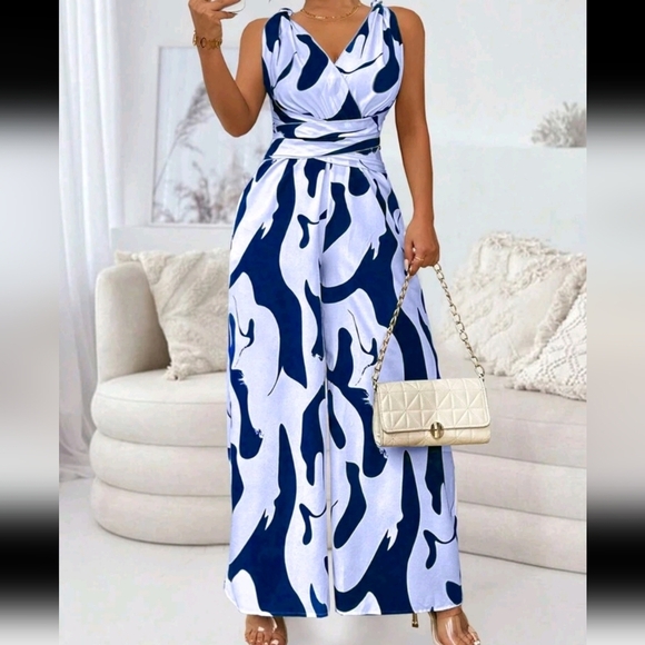 Women Fashion Random Print Backless Jumpsuit - Picture 5 of 5